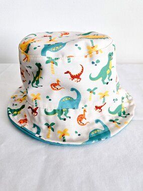 Wonder Co. Kids Reversible Bucket Hat | Dinosaurs & Solid Green